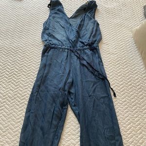 Blue chambray jumpsuit